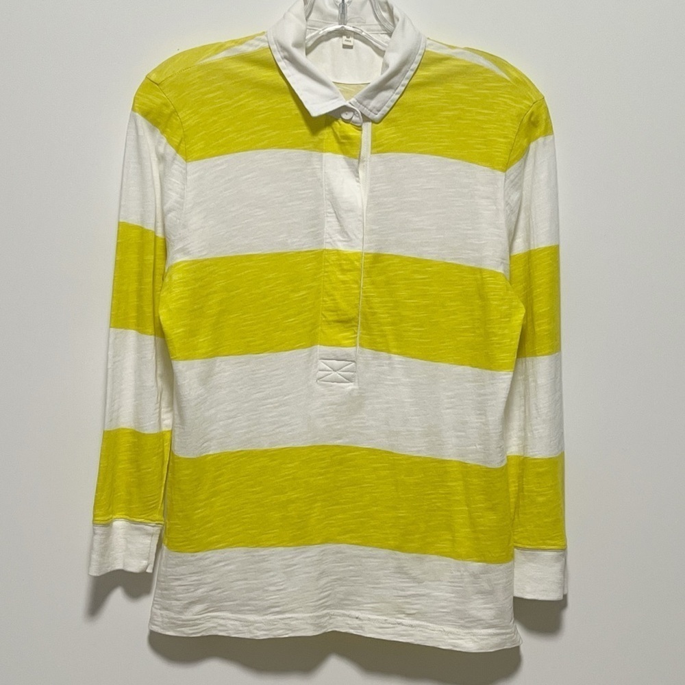J. Crew Sporty yellow striped button-front long sleeve cotton rugby polo shirt